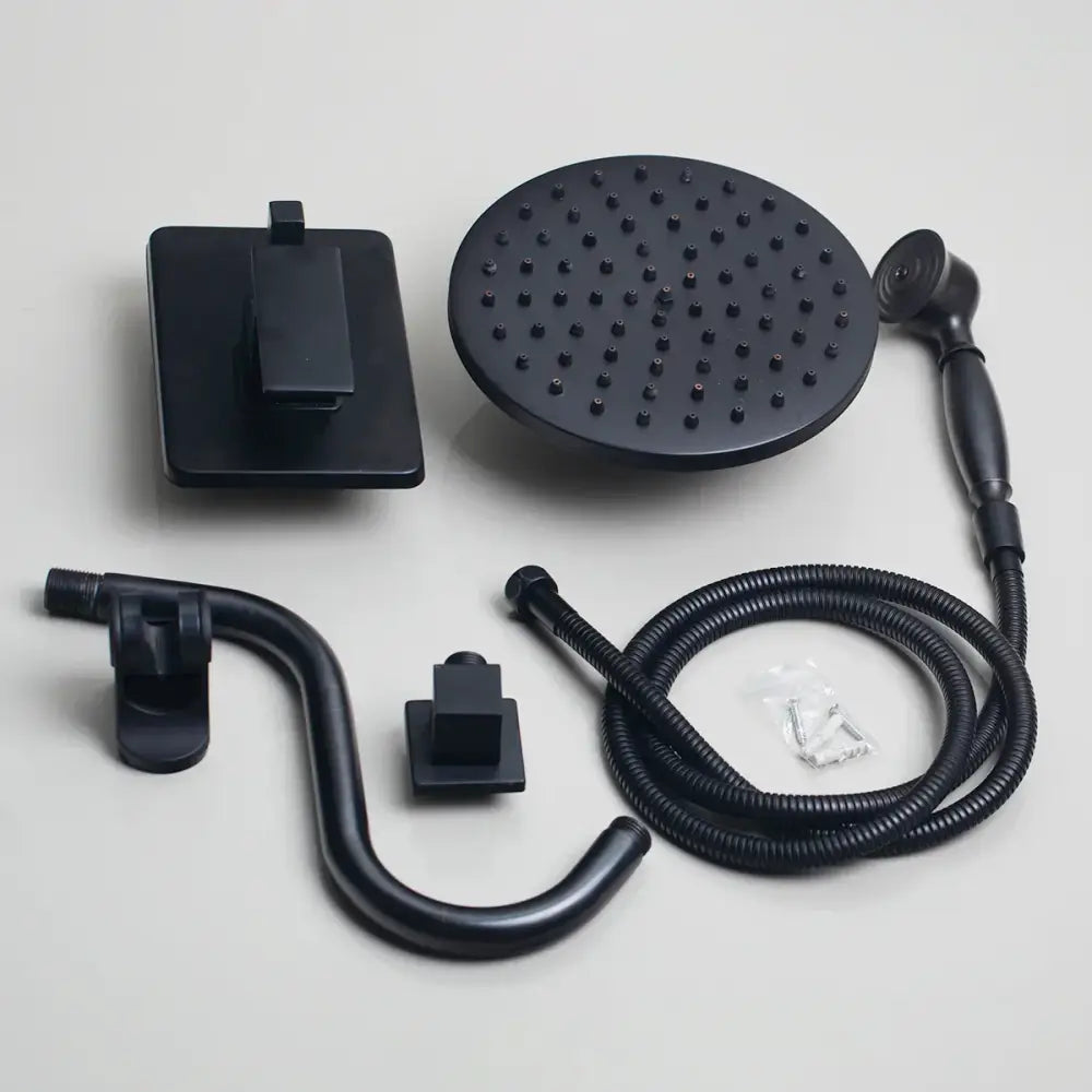 DecorBites™ 8" Matte Black Wall Mounted Rainfall Shower Faucet Set with Handheld Shower