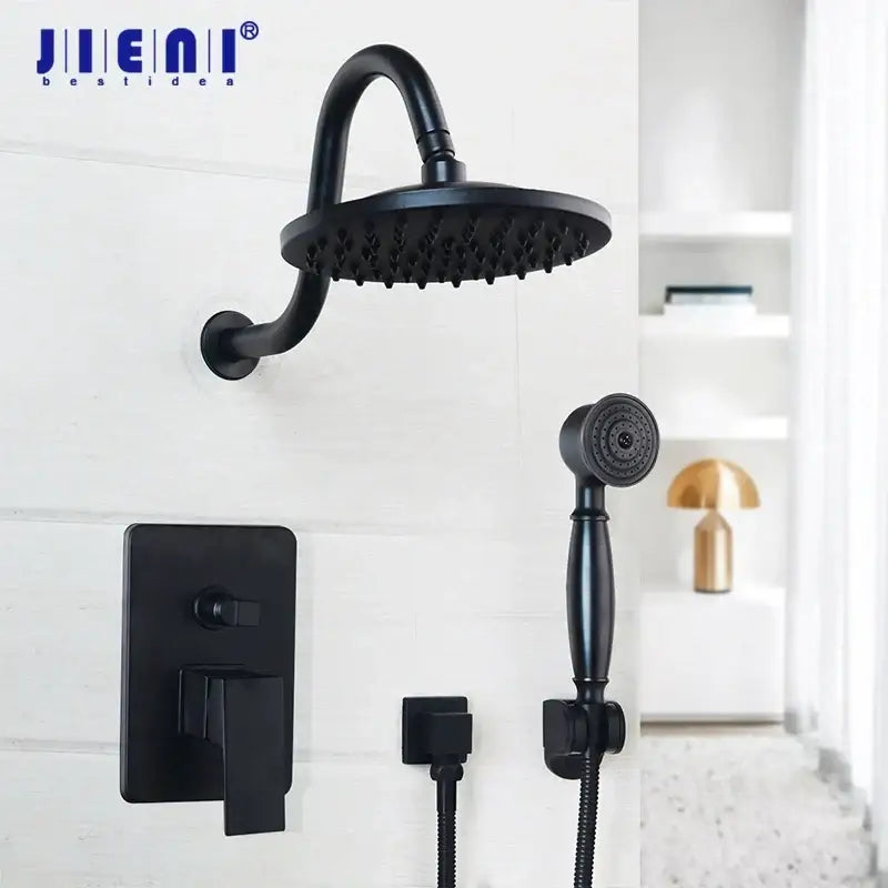 DecorBites™ 8" Matte Black Wall Mounted Rainfall Shower Faucet Set with Handheld Shower