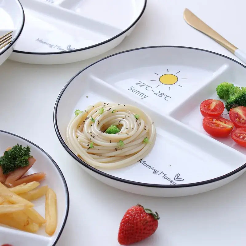 DecorBites™ 8" Round Grid Plate - Perfect for Solo Dining or Family Breakfast