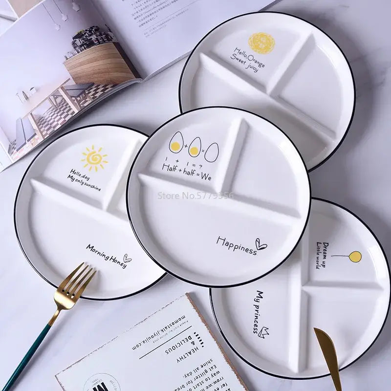 DecorBites™ 8" Round Grid Plate - Perfect for Solo Dining or Family Breakfast