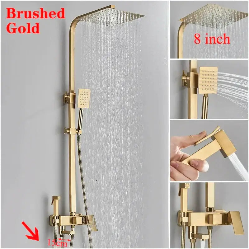DecorBites™ 8" Square Rainfall Shower Faucet Set with Handshower - Wall Mount Single Handle