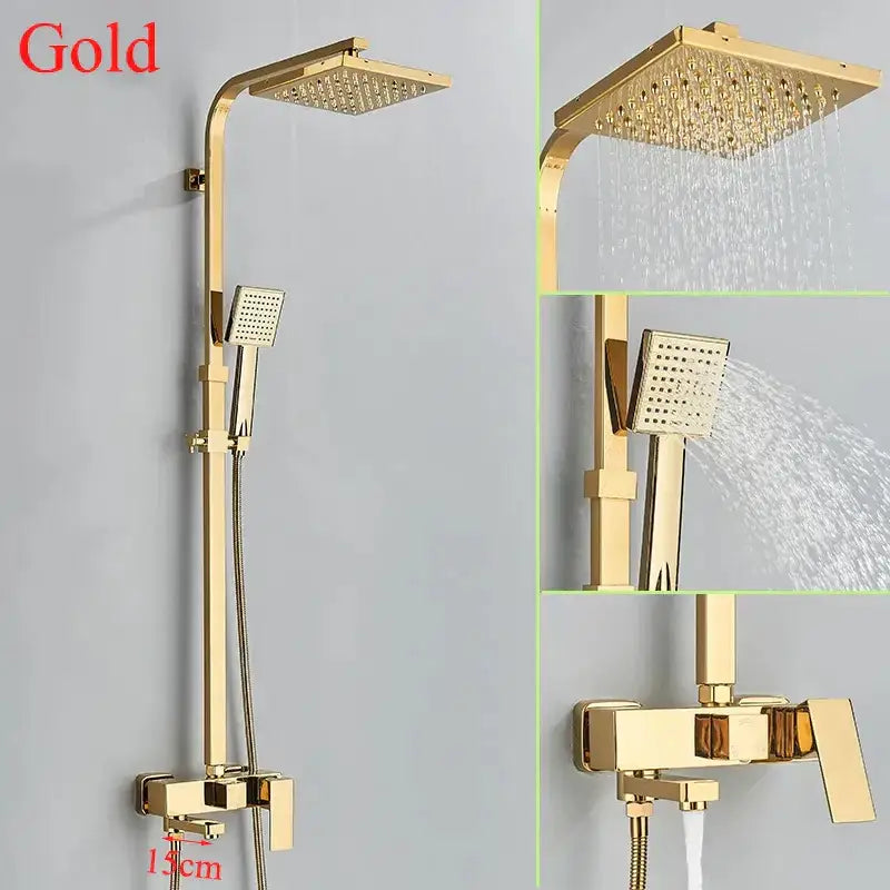 DecorBites™ 8" Square Rainfall Shower Faucet Set with Handshower - Wall Mount Single Handle