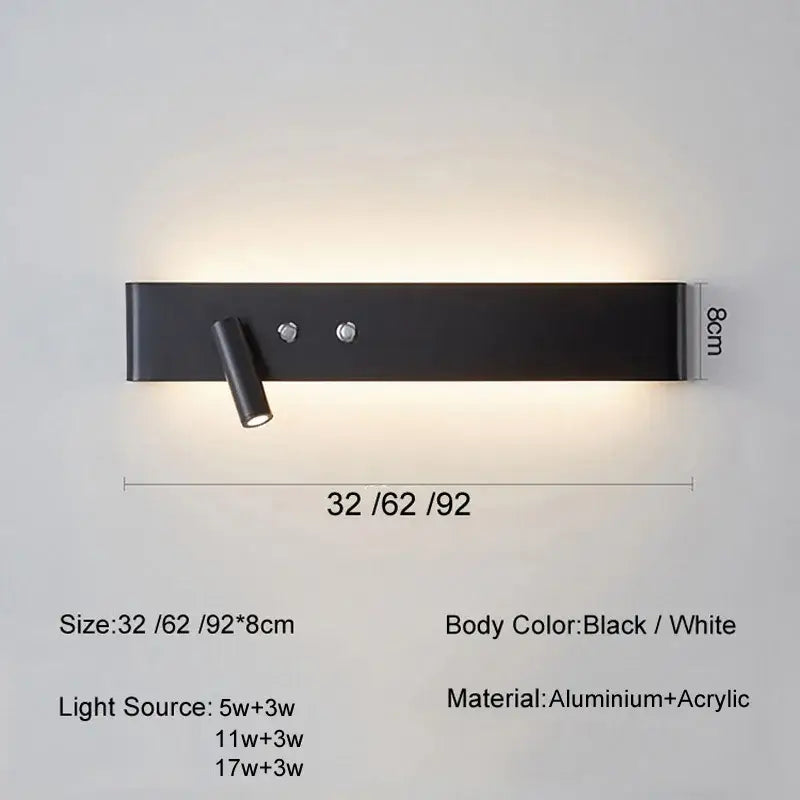 DecorBites™ 8W/20W Long Led Wall Light Switch, Aluminum Fixture for Living Room Bedroom.