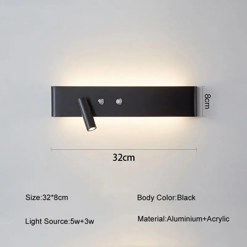 DecorBites™ 8W/20W Long Led Wall Light Switch, Aluminum Fixture for Living Room Bedroom.
