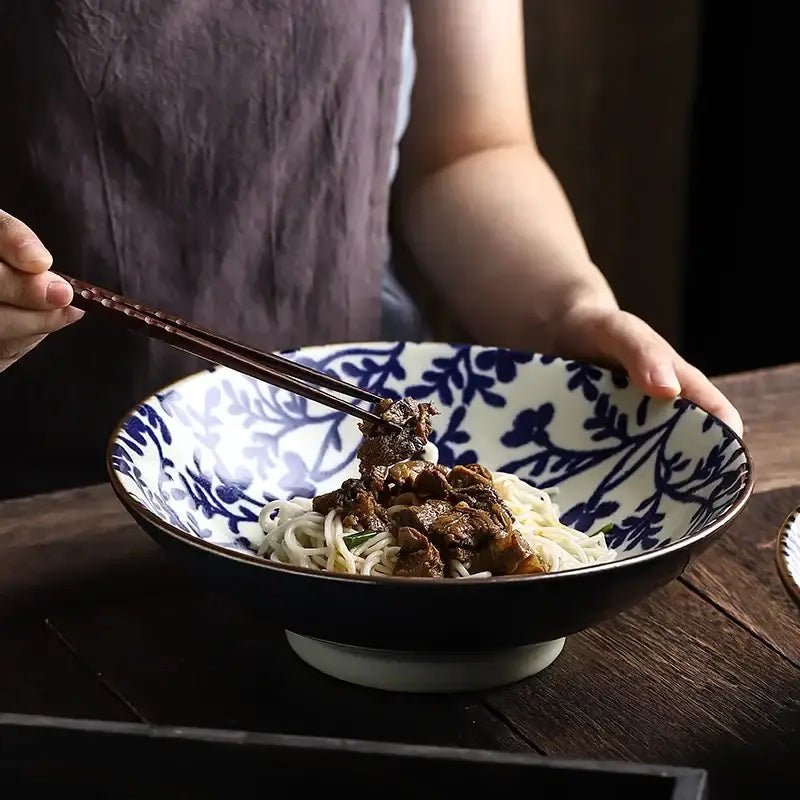 DecorBites™ 9.5" Ceramic Japanese Ramen Bowl Large Soup Salad Rice Microwave Dinnerware