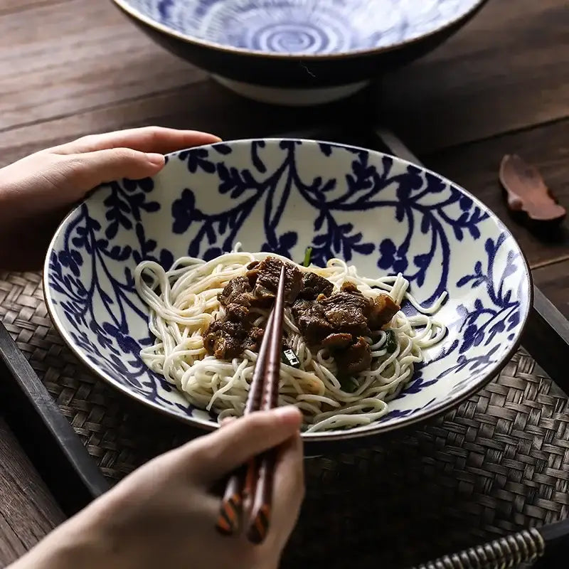 DecorBites™ 9.5" Ceramic Japanese Ramen Bowl Large Soup Salad Rice Microwave Dinnerware