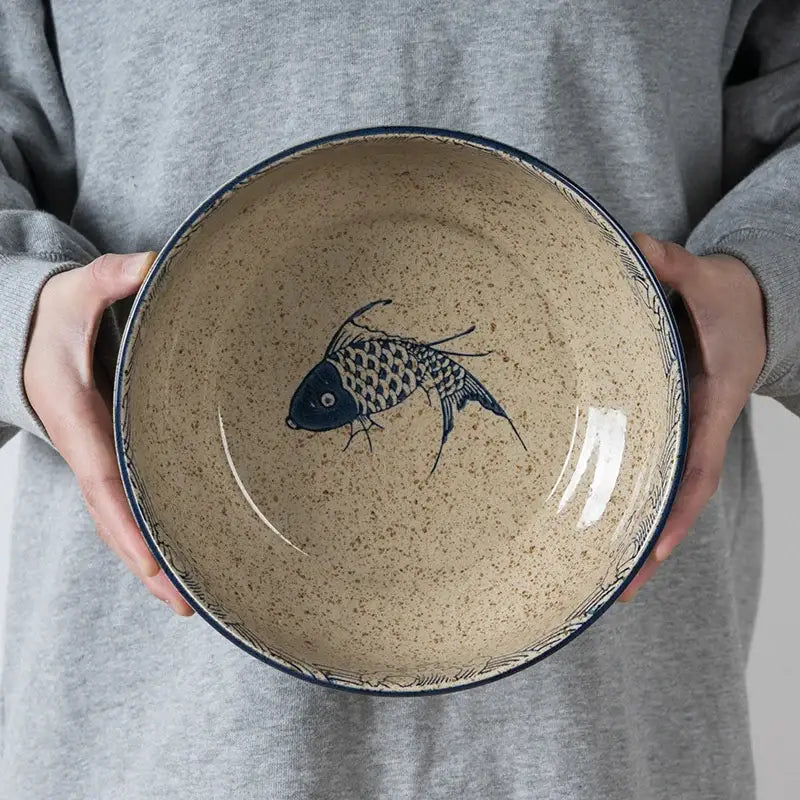 DecorBites™ 9" Retro Ceramic Ramen Noodle Bowl - Japanese Style Soup Bowl for Pickled Cabbage Fish