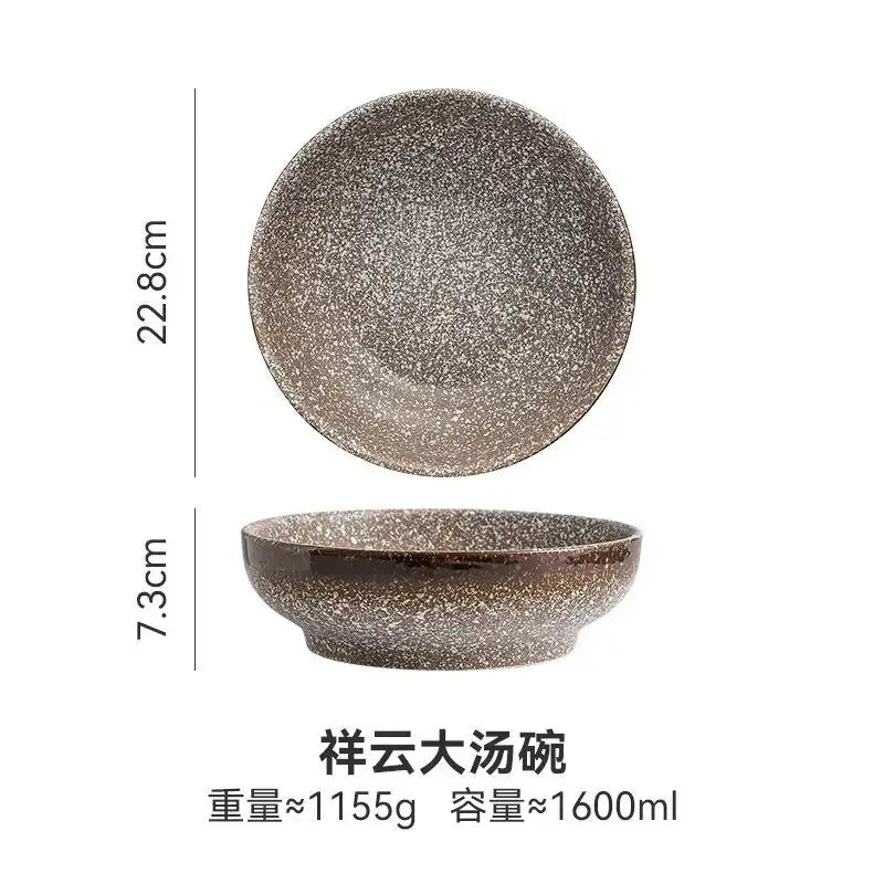 DecorBites™ 9" Retro Ceramic Ramen Noodle Bowl - Japanese Style Soup Bowl for Pickled Cabbage Fish