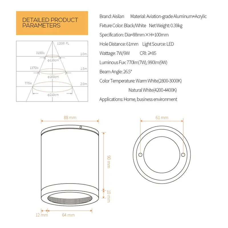DecorBites™ 9W CRI97 Anti-glare LED Downlight for Living room Bedroom Corridor