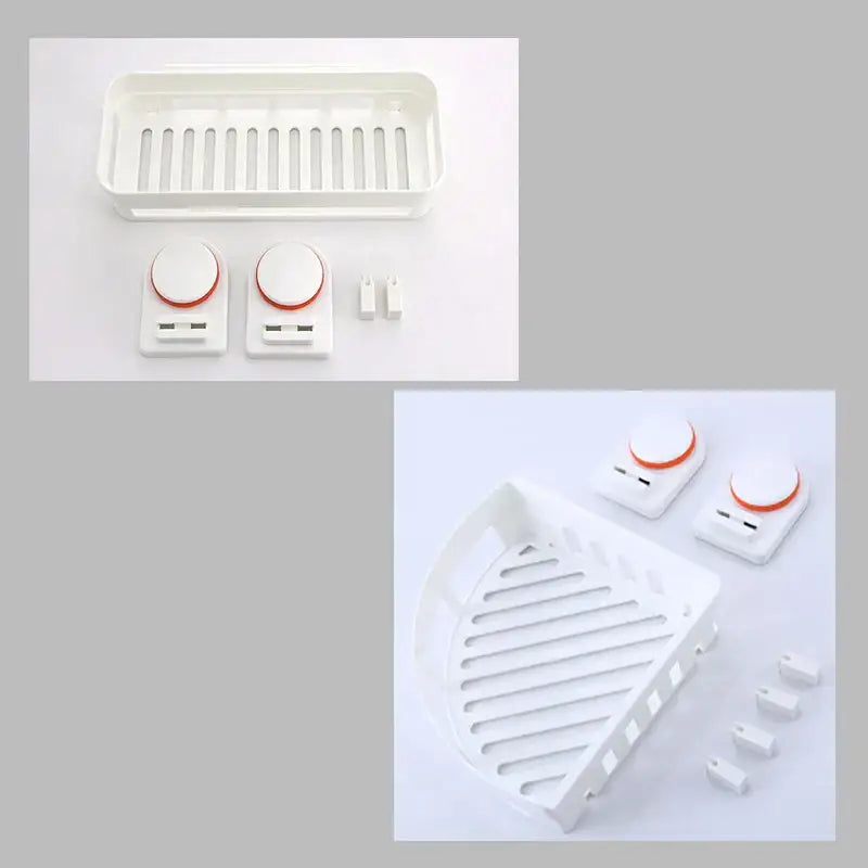 DecorBites™ رف الحمام ABS: رف زاوية مع كوب شفط وحامل سلة للاستحمام يُثبت على الحائط