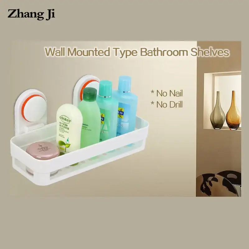 DecorBites™ رف الحمام ABS: رف زاوية مع كوب شفط وحامل سلة للاستحمام يُثبت على الحائط