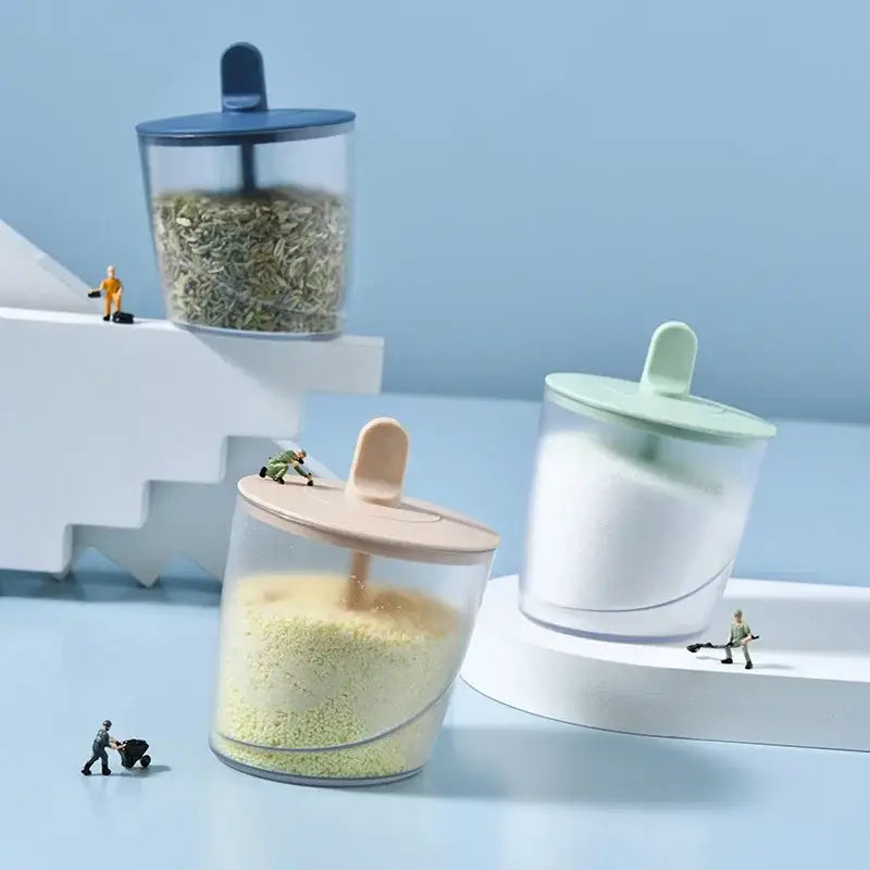 DecorBites™ ABS Spice Jar Set with Spoon for Salt Sugar Pepper Powder