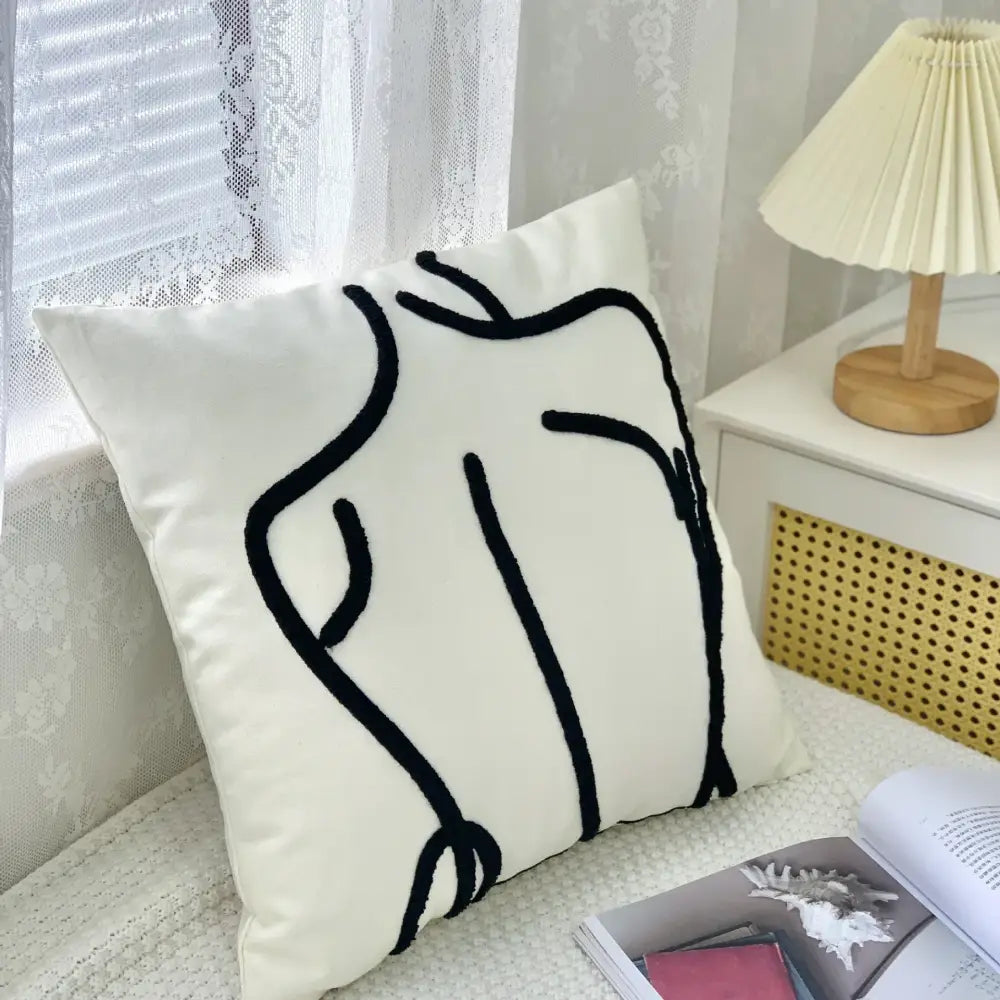 DecorBites™ Abstract Art Line Cushion Cover Plush Embroidered Pillowcase