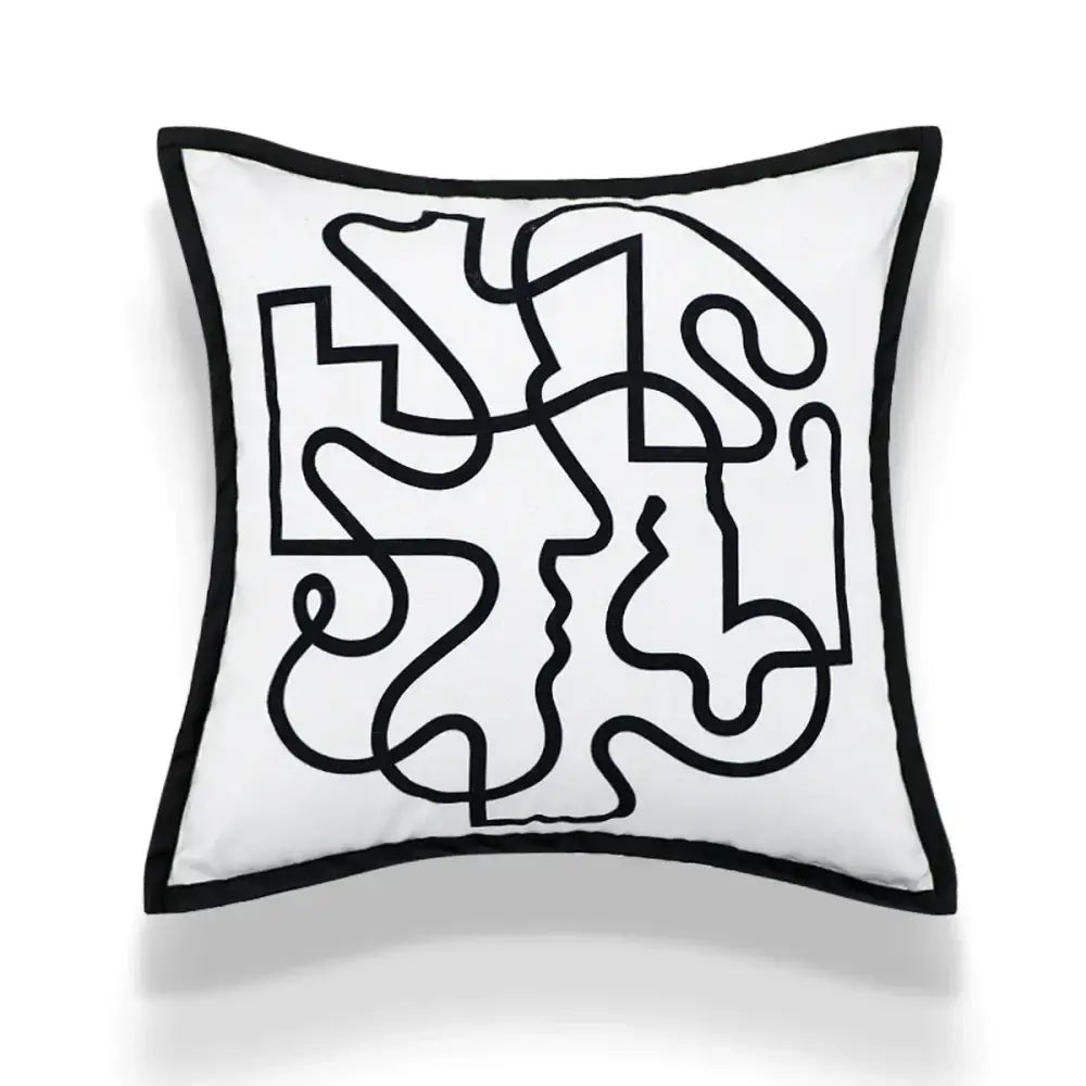 DecorBites™ Abstract Art Line Cushion Cover Plush Embroidered Pillowcase