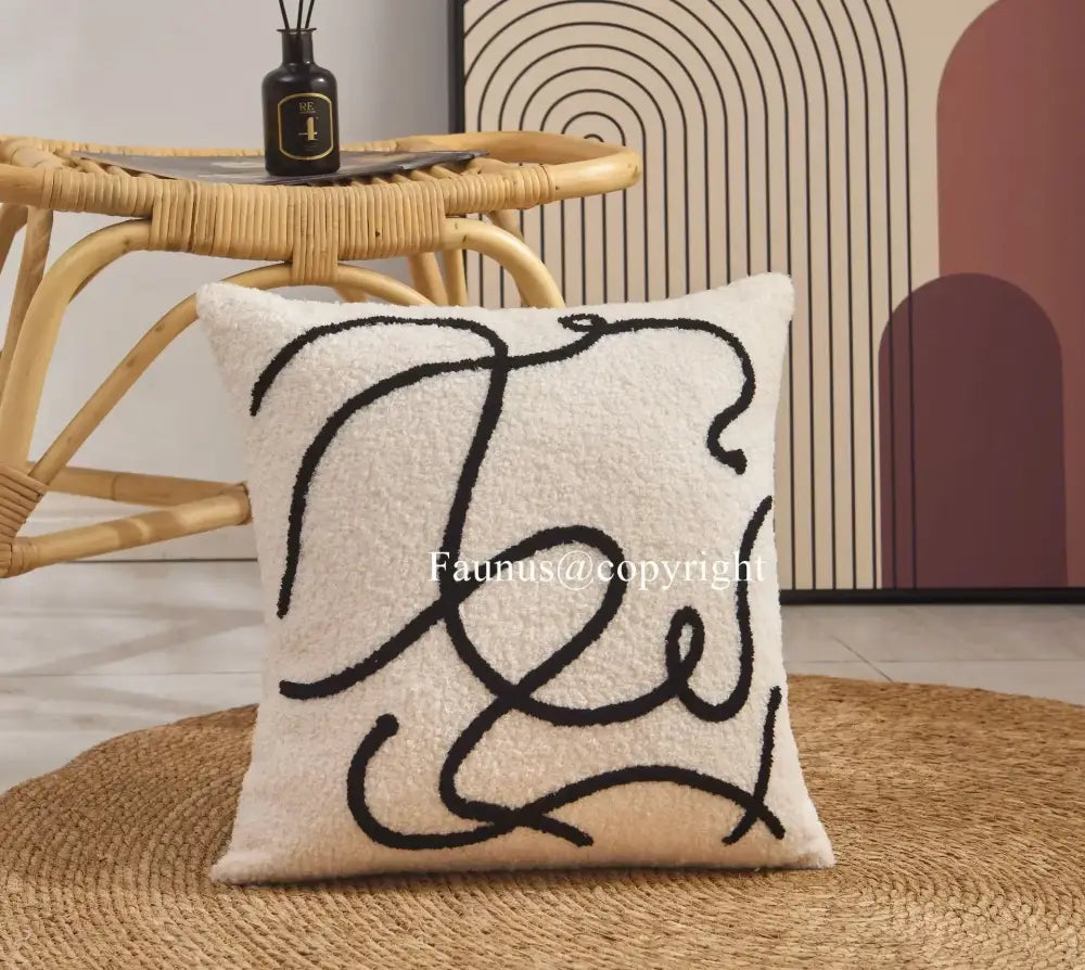 DecorBites™ Abstract Art Line Cushion Cover Plush Embroidered Pillowcase
