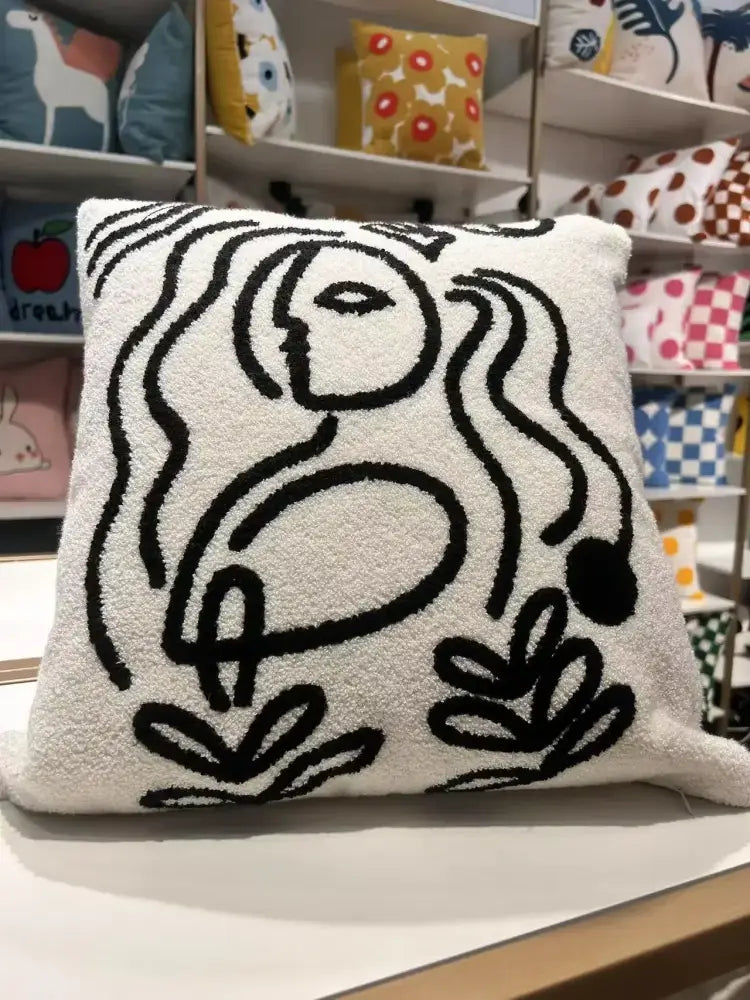 DecorBites™ Abstract Art Line Cushion Cover Plush Embroidered Pillowcase