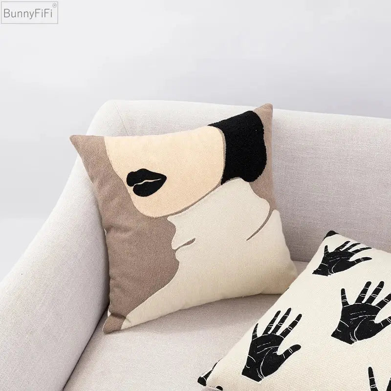 DecorBites™ Abstract Beige Coffee Brown Knot Cushion Cover | Handmade Neutral Art for Sofa Bed