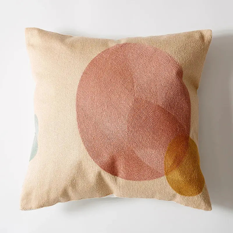 DecorBites™ Abstract Embroidered Pillow Cover 45x45cm Pink Beige for Living Room