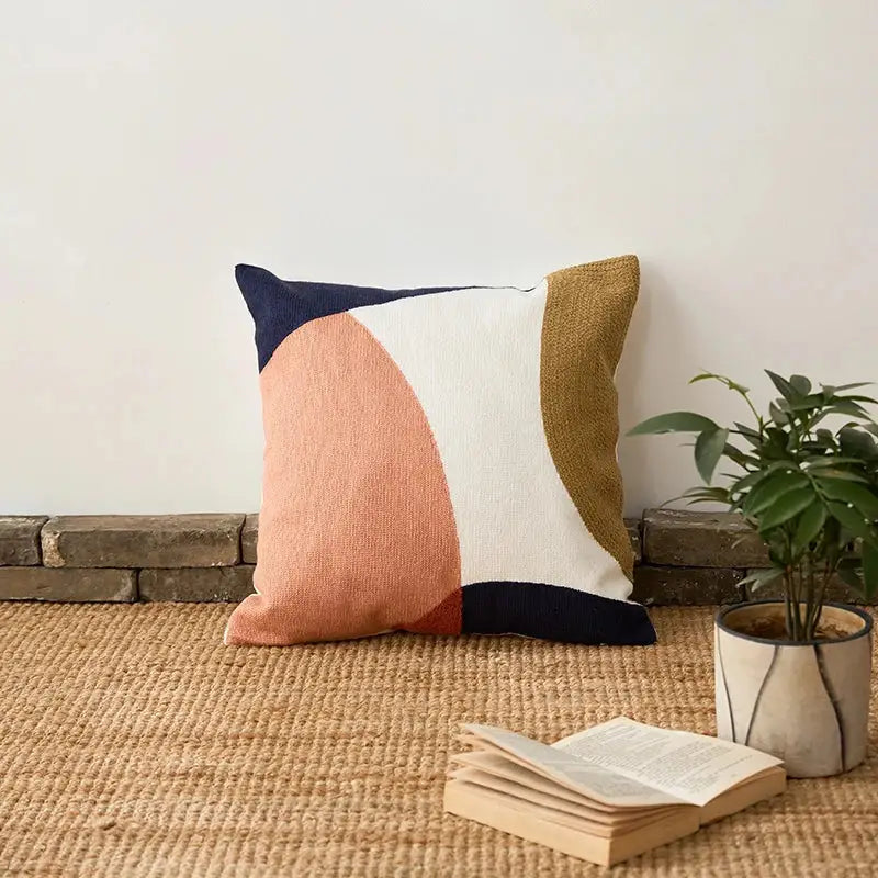 DecorBites™ Abstract Embroidered Pillow Cover 45x45cm Pink Beige for Living Room