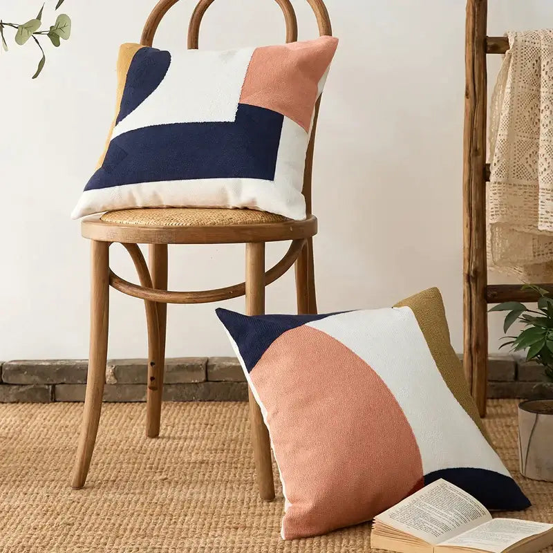 DecorBites™ Abstract Embroidered Pillow Cover 45x45cm Pink Beige for Living Room