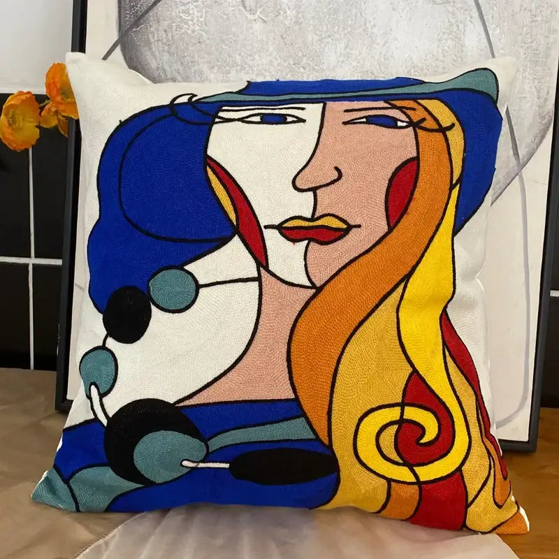 DecorBites™ Abstract Embroidery Pillowcase 45x45cm Picasso Decorative Throw Pillows Sofa & Car
