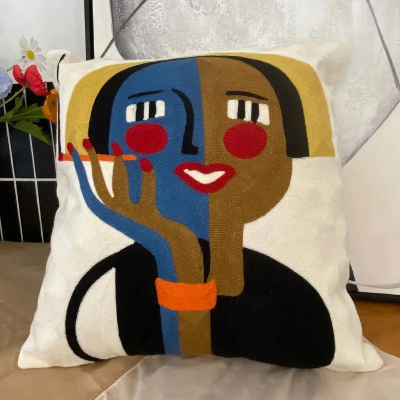 DecorBites™ Abstract Embroidery Pillowcase 45x45cm Picasso Decorative Throw Pillows Sofa & Car