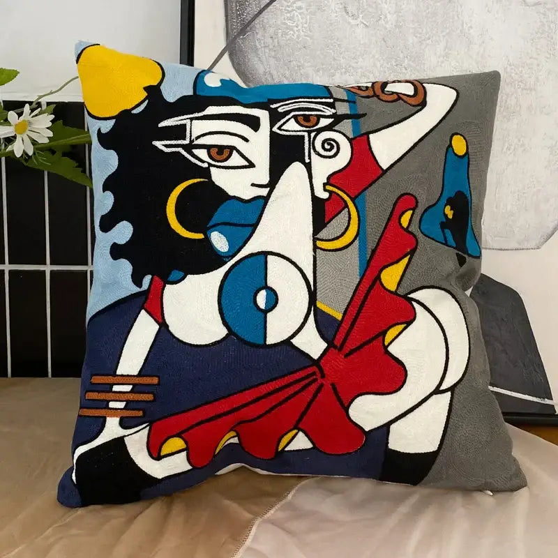DecorBites™ Abstract Embroidery Pillowcase 45x45cm Picasso Decorative Throw Pillows Sofa & Car
