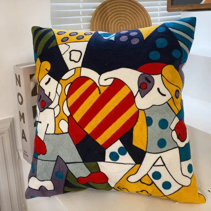 DecorBites™ Abstract Embroidery Pillowcase 45x45cm Picasso Decorative Throw Pillows Sofa & Car