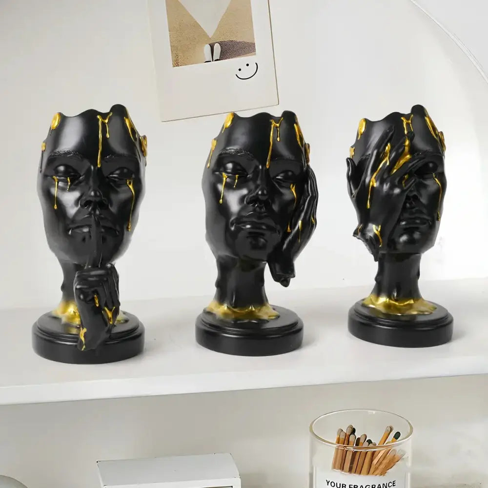 DecorBites™ Abstract Face Mask Silence Gold Resin Statue Home Decor Figurine