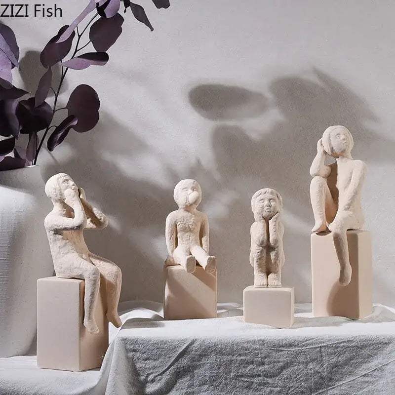 DecorBites™ Abstract Family Character Ceramic Sculpture Desk Decoration