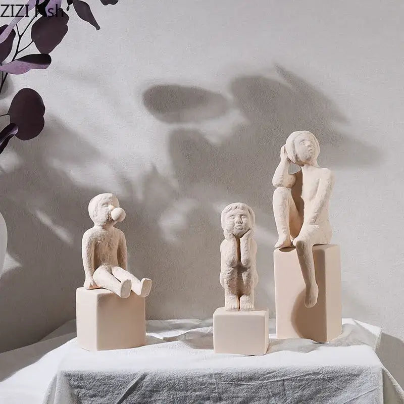 DecorBites™ Abstract Family Character Ceramic Sculpture Desk Decoration