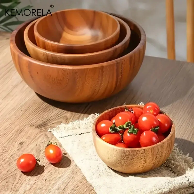 وعاء سلطة من خشب الأكاسيا من DecorBites™ - وعاء خشبي مضاد للحروق للفواكه والخضروات والآيس كريم