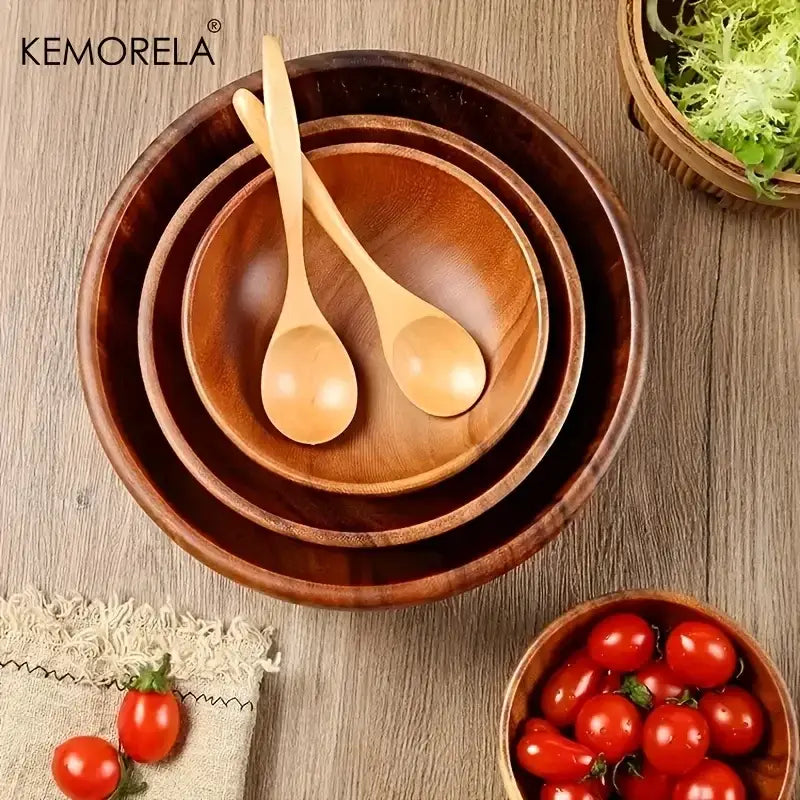وعاء سلطة من خشب الأكاسيا من DecorBites™ - وعاء خشبي مضاد للحروق للفواكه والخضروات والآيس كريم