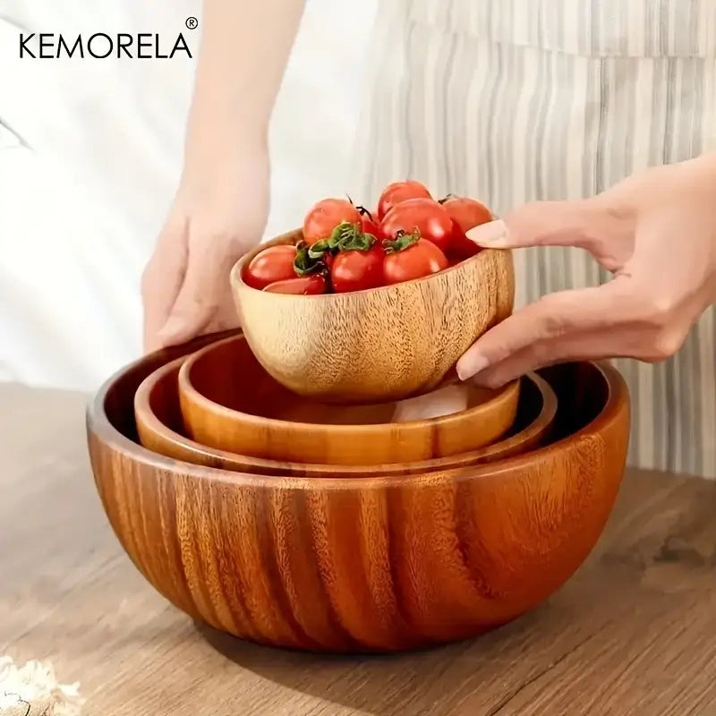 وعاء سلطة من خشب الأكاسيا من DecorBites™ - وعاء خشبي مضاد للحروق للفواكه والخضروات والآيس كريم