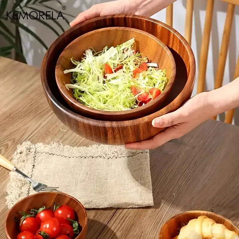 وعاء سلطة من خشب الأكاسيا من DecorBites™ - وعاء خشبي مضاد للحروق للفواكه والخضروات والآيس كريم