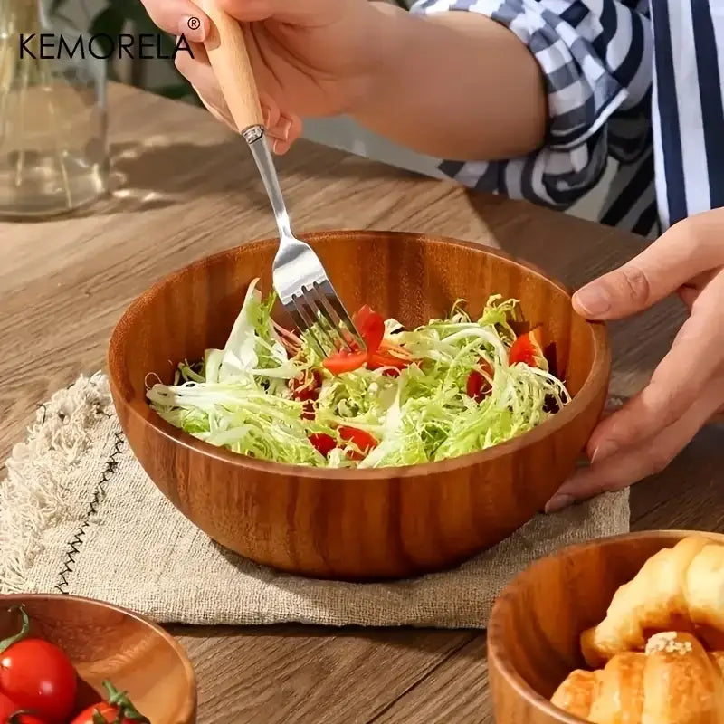 وعاء سلطة من خشب الأكاسيا من DecorBites™ - وعاء خشبي مضاد للحروق للفواكه والخضروات والآيس كريم
