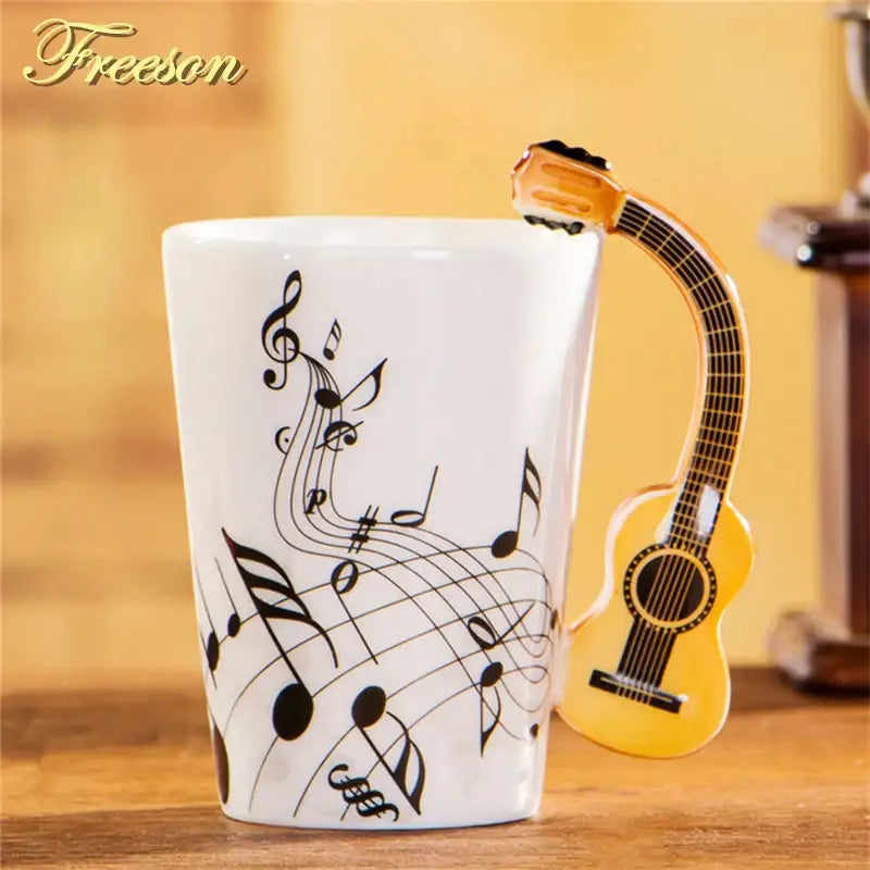DecorBites™ Acoustic Guitar Mug 400ml Ceramic Coffee Cup Music Tea Tumbler Decoration