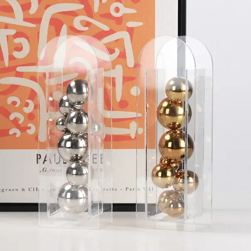 DecorBites™ Acrylic Ball Vase Stack Home Decoration Golden Arch Flower Accessory