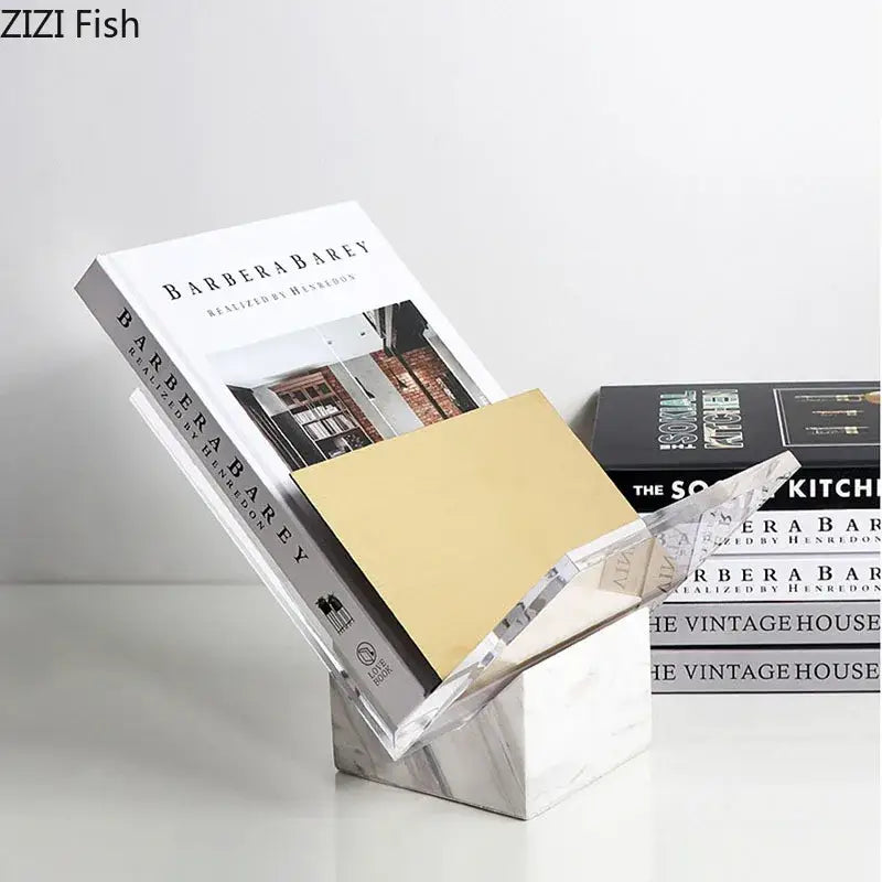 DecorBites™ Acrylic Bookshelf Marble Base Organizer Modern Home Decor Shelf Magazine Holder