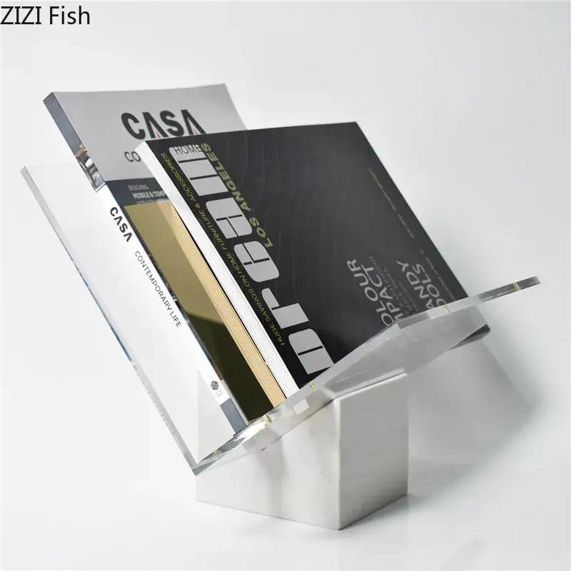DecorBites™ Acrylic Bookshelf Marble Base Organizer Modern Home Decor Shelf Magazine Holder