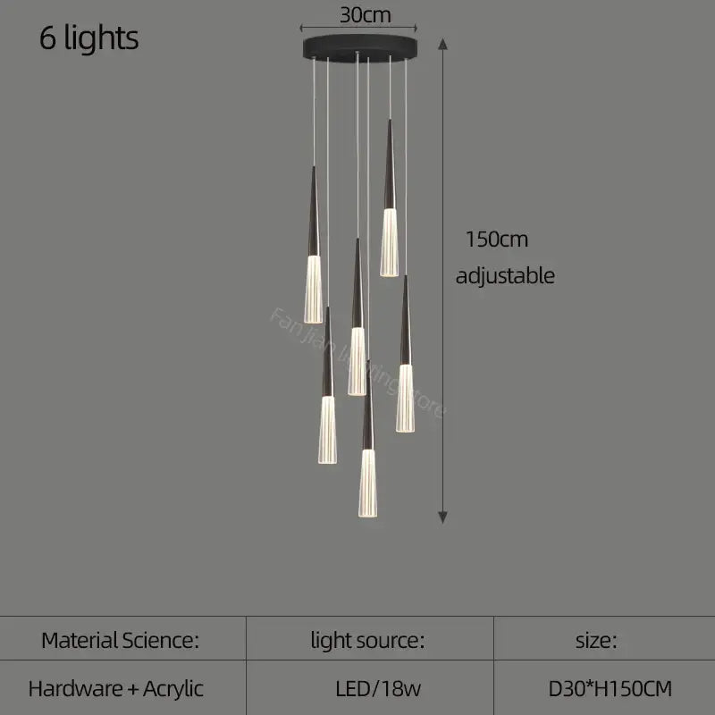 DecorBites™ Acrylic Cone Pendant Light for Villa Stair, Kitchen, and Restaurant.