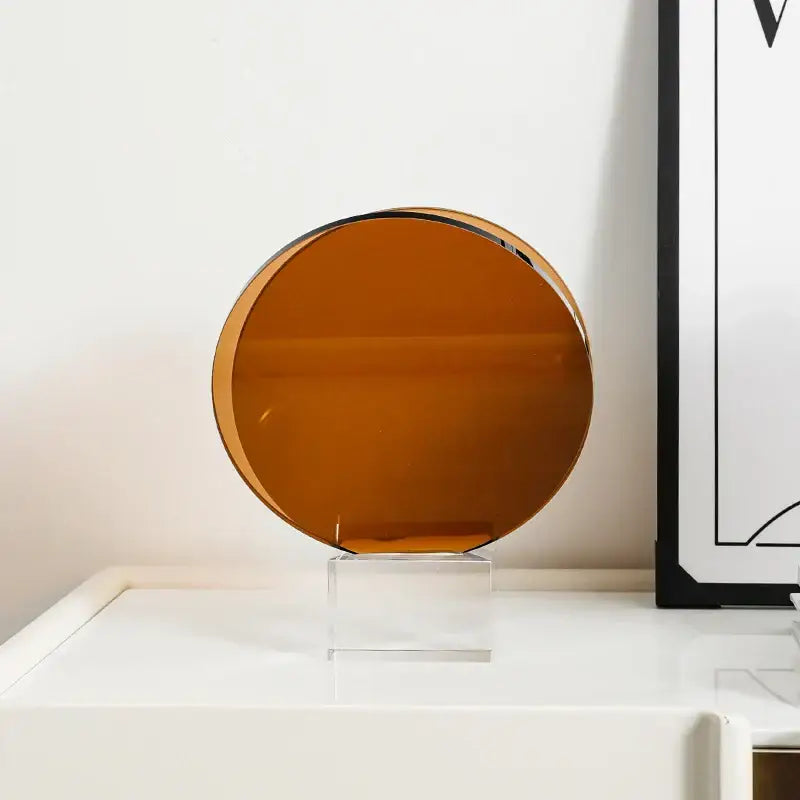 DecorBites™ Acrylic Crystal Bookshelf Magazine Rack Geometric Circular Ornaments Amber Figurines