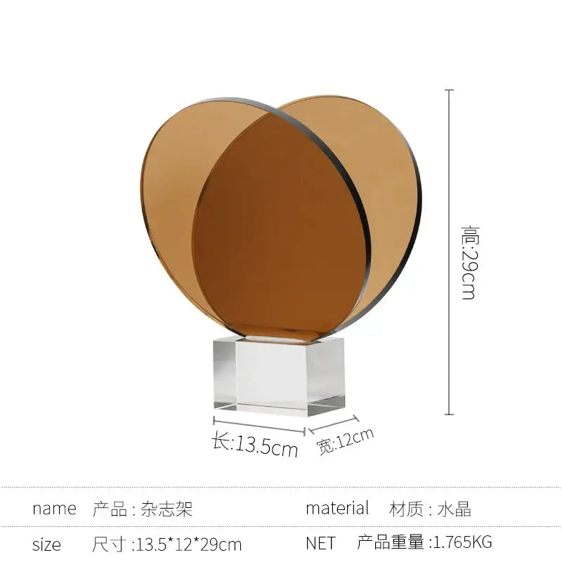 DecorBites™ Acrylic Crystal Bookshelf Magazine Rack Geometric Circular Ornaments Amber Figurines