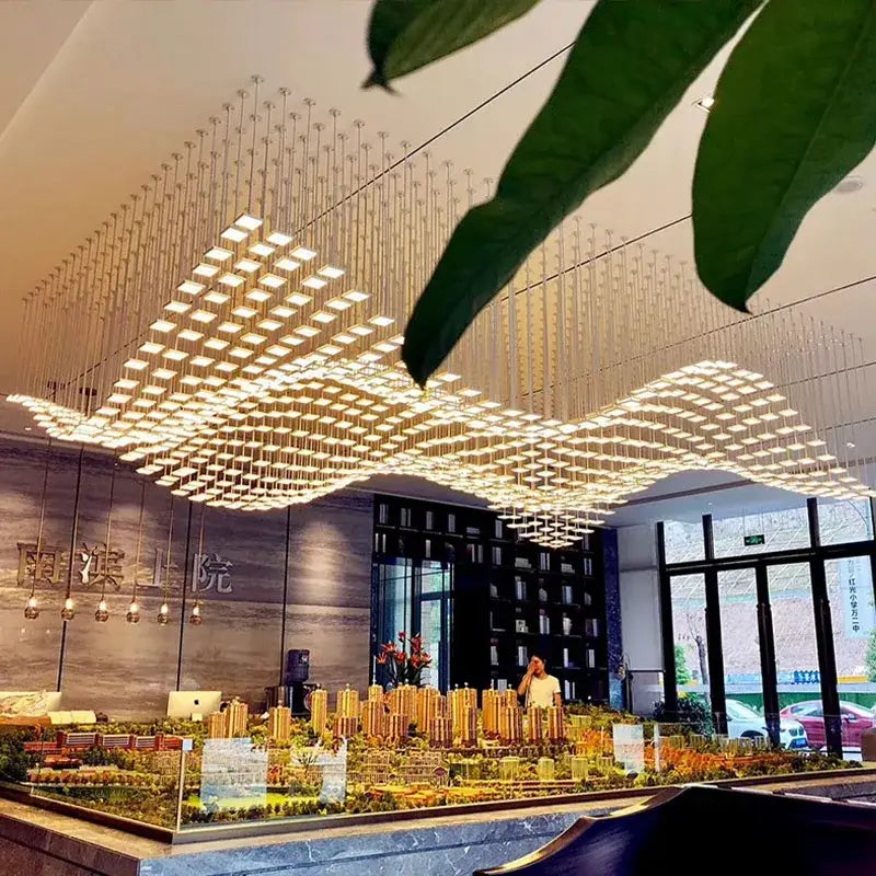 DecorBites™ Acrylic Crystal Hanging Chandelier LED Ceiling Pendant Light for Living Room Lobby Customize Hotel