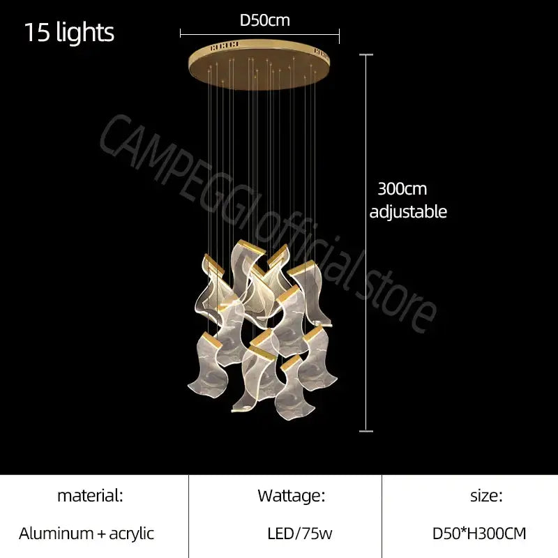 DecorBites™ Acrylic Deluxe Staircase Chandelier - Villa, Lobby, Living Room Decor Lighting