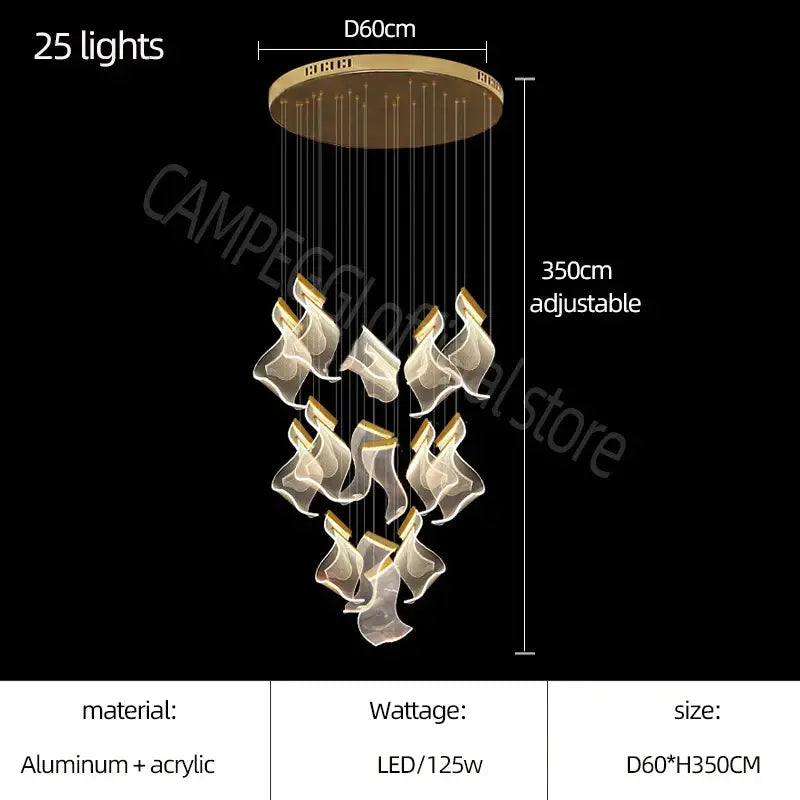 DecorBites™ Acrylic Deluxe Staircase Chandelier - Villa, Lobby, Living Room Decor Lighting