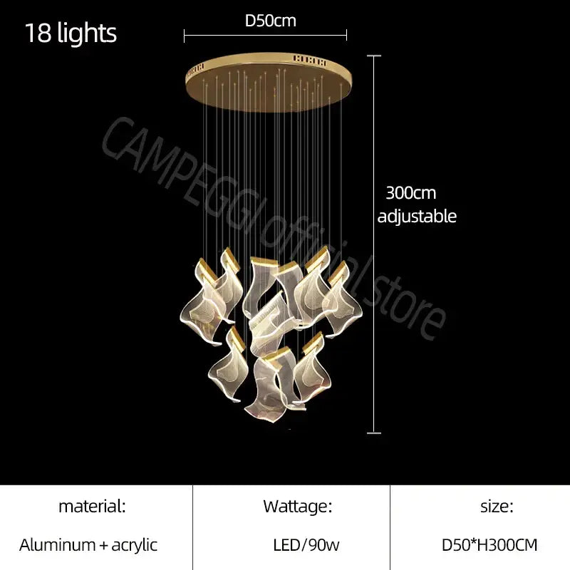 DecorBites™ Acrylic Deluxe Staircase Chandelier - Villa, Lobby, Living Room Decor Lighting