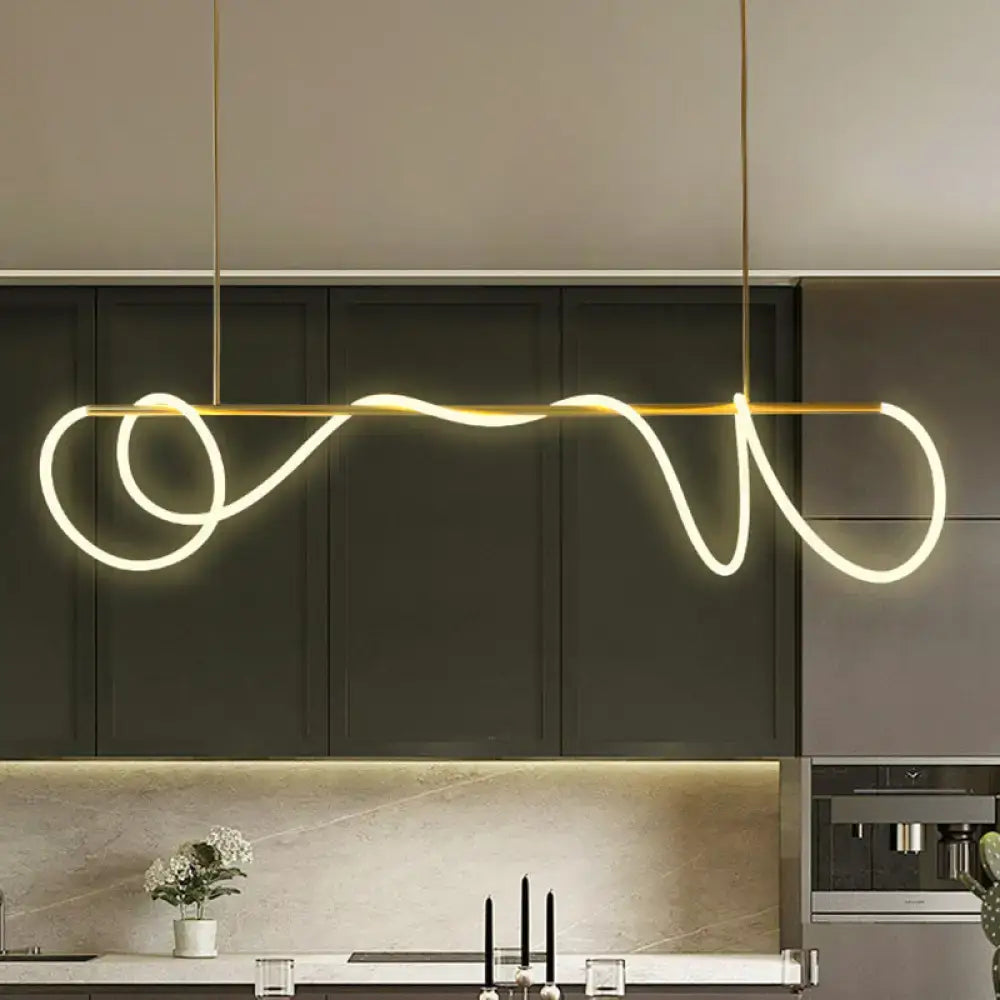 DecorBites™ Acrylic Flex Tube Suspension Light: Minimalist LED Island Lamp in Gold with Linear Arm - Warm/White/Natural Light