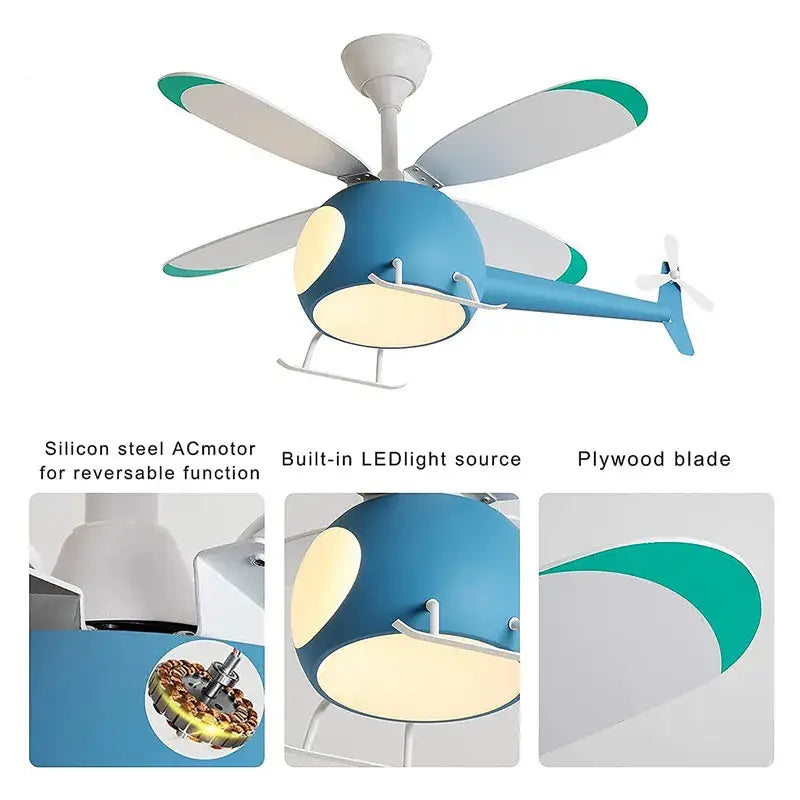 DecorBites™ Aircraft Ceiling Fan Chandelier LED Light Remote Dimming Fixture