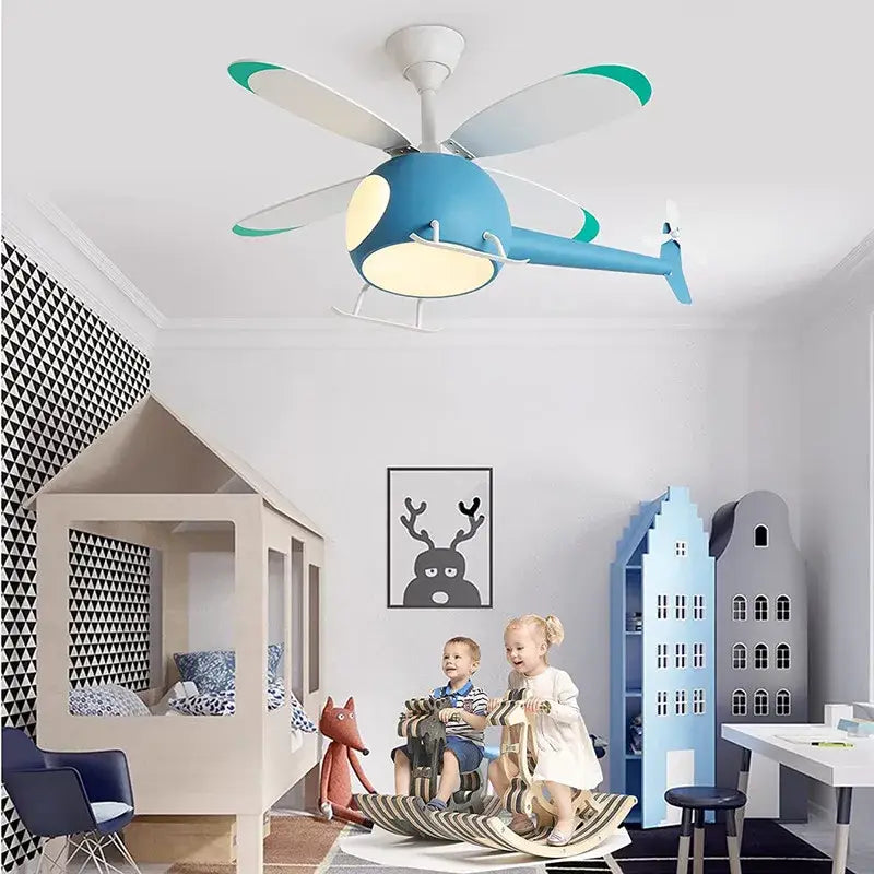 DecorBites™ Aircraft LED Chandelier Ceiling Fan Light Remote Dimming Kids Room Bedroom Decor